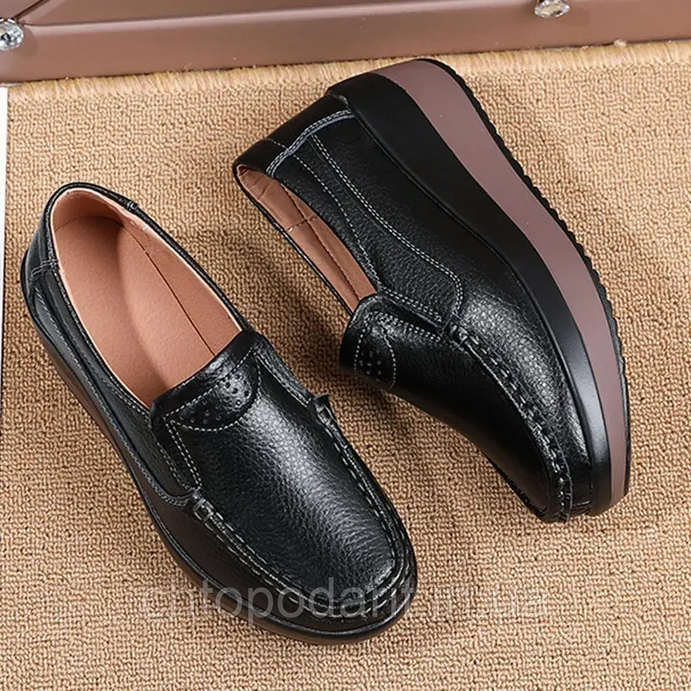 Мокасини Comfortly, лофери демісезонні, жіноче повсякденне взуття, сліпони на платформі, туфлі на танкетці чорні 40 р Код 00-0684, фото 1