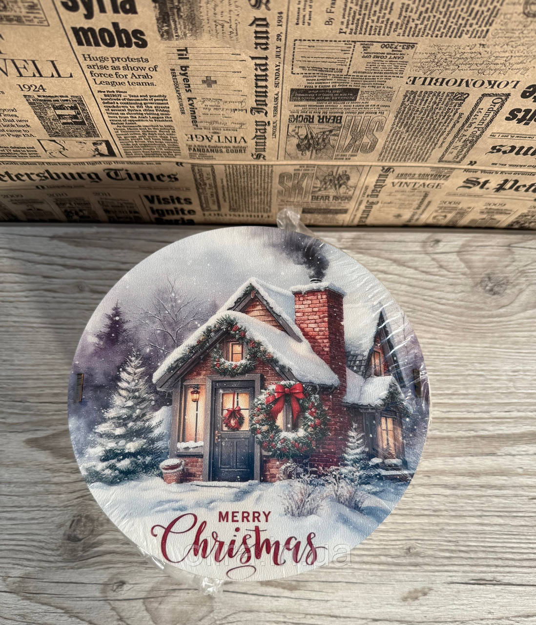 Подарунковий бокс з кришкою малий круглий Новорічний, фото 1