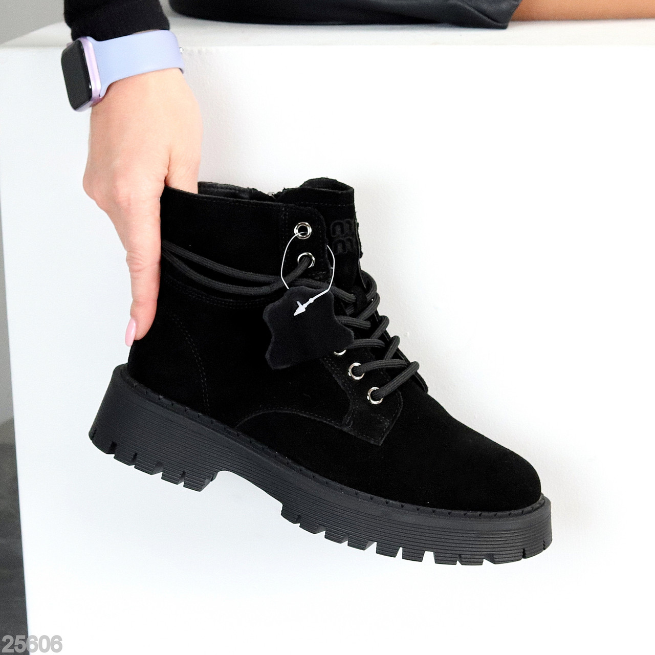 Круті замшеві чорні черевики дизайнерська шнурівка, фото 1