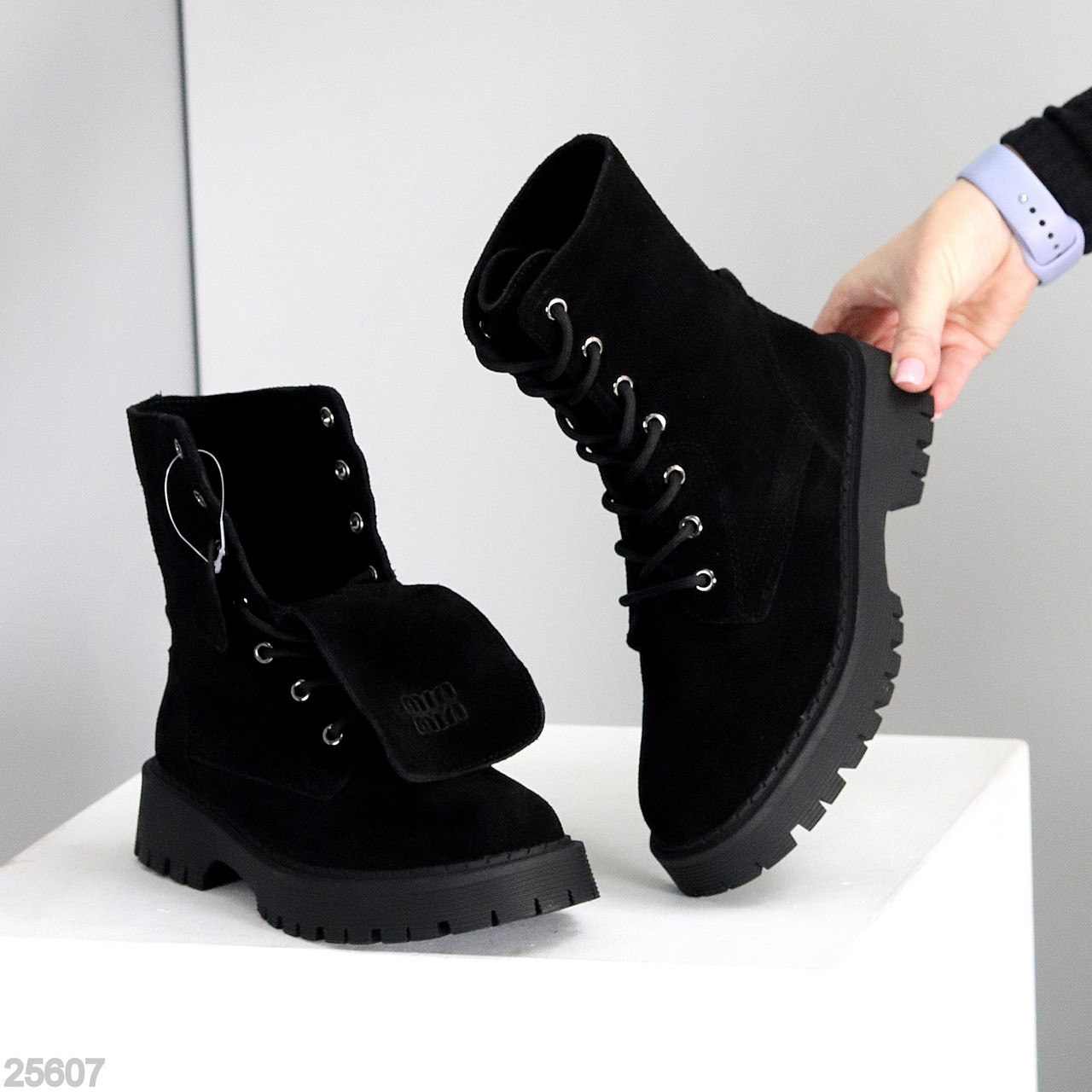 Шикарні замшеві високі чорні черевики трансформери, фото 1