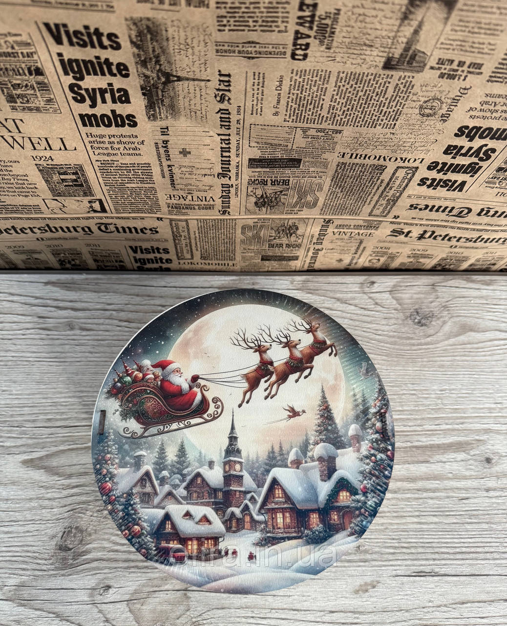 Подарунковий бокс з кришкою малий круглий Новорічний, фото 1