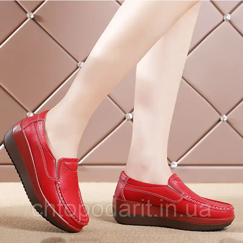 Мокасини Comfortly, лофери демисезонні, жіноче повсякденне взуття, сліпони на платформі туфлі на танкетці червоні 40 р Код 00-0698, фото 1