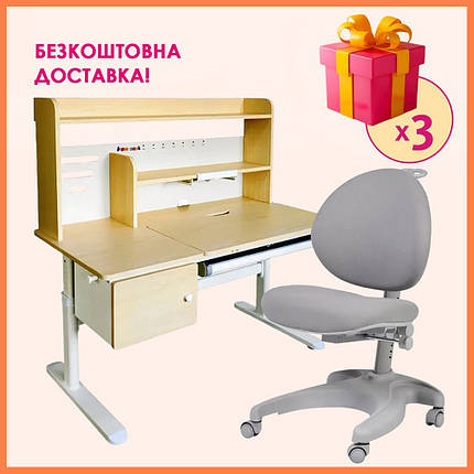 Парта з надбудовою Cubby Toru Grey + дитяче ортопедичне крісло Fundesk Vetro Grey для школяра, фото 1