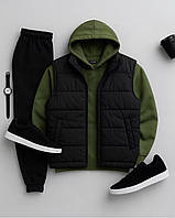 Чоловічий теплий спортивний костюм трійка на флісі з жилеткою. Чорний/графіт/шоколад/хакі/синій/хакі. 48-50; 52-54.