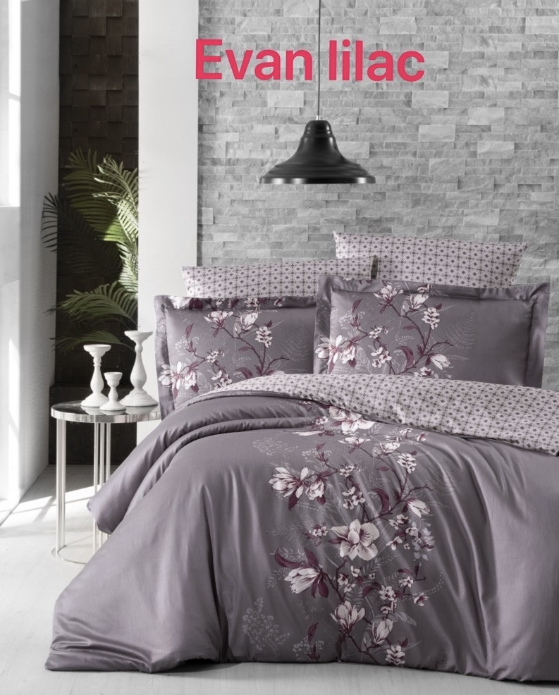 Постільна білизна сатинова Frist choice сімейний розмір Evan lilac, фото 1
