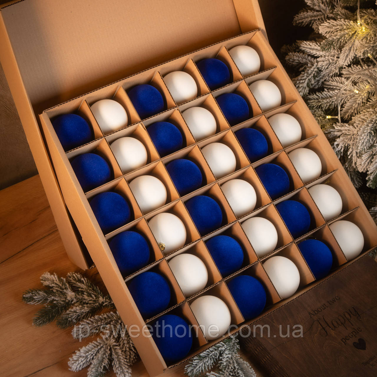 Набір новорічних куль "Оксамитовий мікс" колір синій