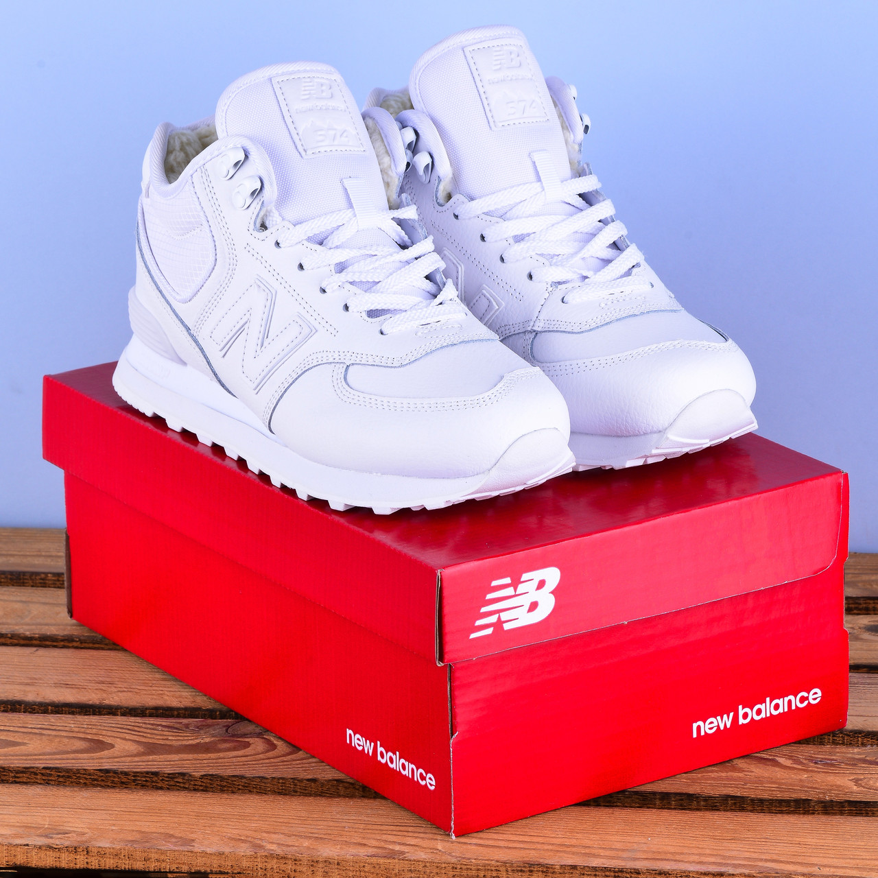 Зимові кросівки черевики New Balance 574 білі шкіряні з хутром, фото 1