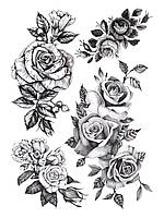 Тимчасове тату-набір Чорні троянди 5в1 21х15 см, Fine Line, контурні (LZ452)