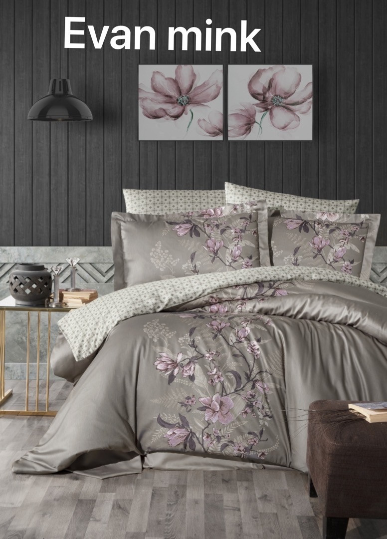 Постільна білизна Issi Home сатин люкс полуторний розмір Evan mink, фото 1