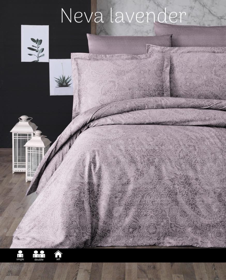 Постільна білизна Issi Home сатин люкс полуторний розмір Neva lavender, фото 1