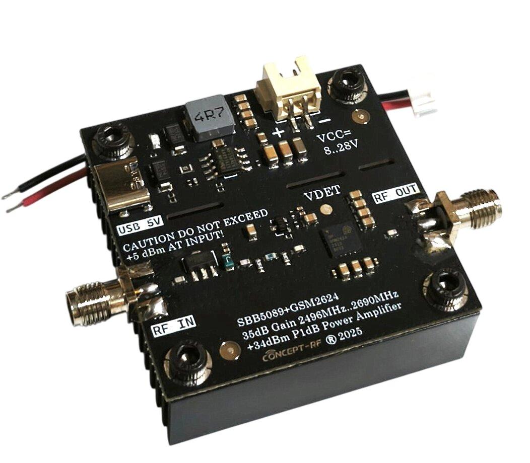Підсилювач потужності 2496-2690MHz 2.5W 35dB SBB5089+GSM2624, DC8V-28V, SMA-female