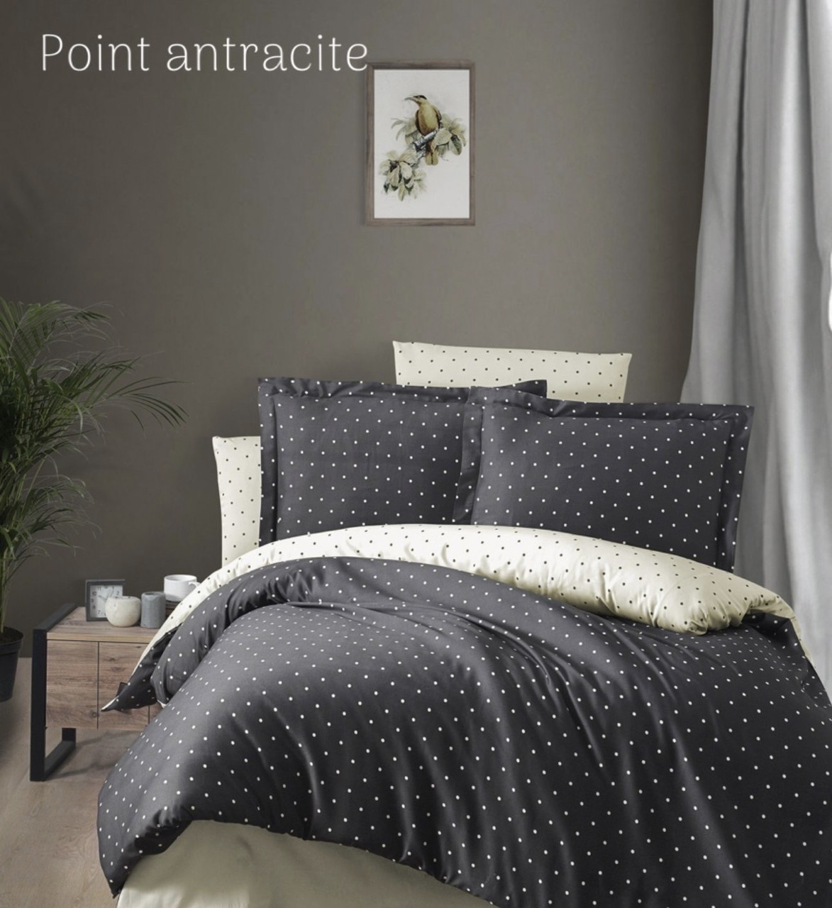 Постільна білизна сатинова Frist choice сімейний розмір Point antracite, фото 1