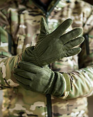 Утеплені зимові флісові рукавички з хутром олива ПП8211, фото 2