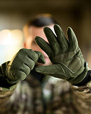 Утеплені зимові флісові рукавички з хутром олива ПП8211, фото 3