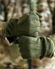 Утеплені зимові флісові рукавички з хутром олива ПП8211, фото 4