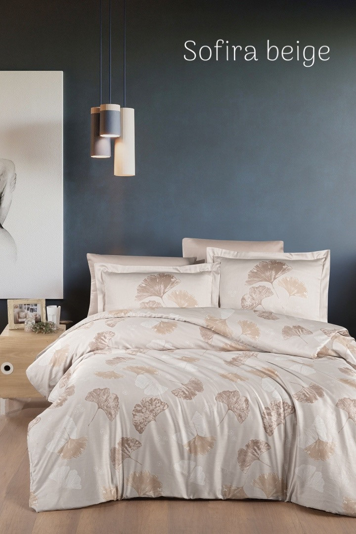 Постільна білизна Issi Home сатин люкс євро розмір Sofira beige, фото 1