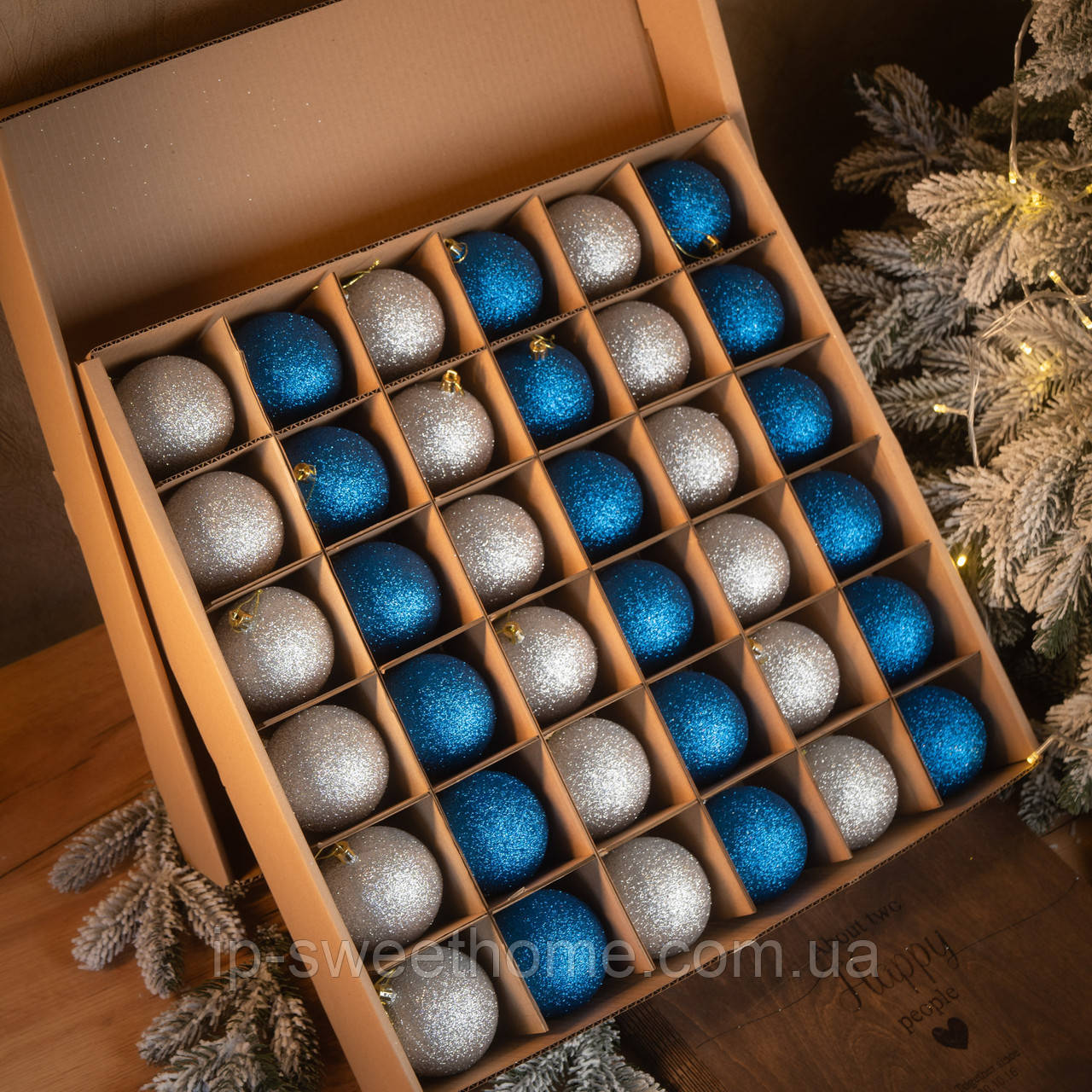 Набір новорічних куль "Блискучий мікс" колір срібний-синій