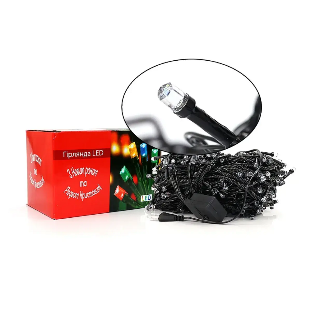 -код 2025 чорний дріт гірлянда 500LED ТЕПЛА AND 119-5, фото 1