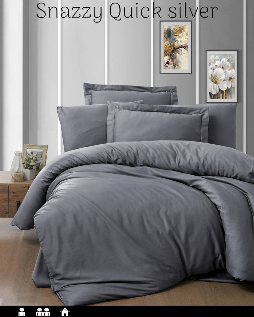 Постільна білизна Issi Home сатин люкс євро розмір Snazzy silver, фото 1