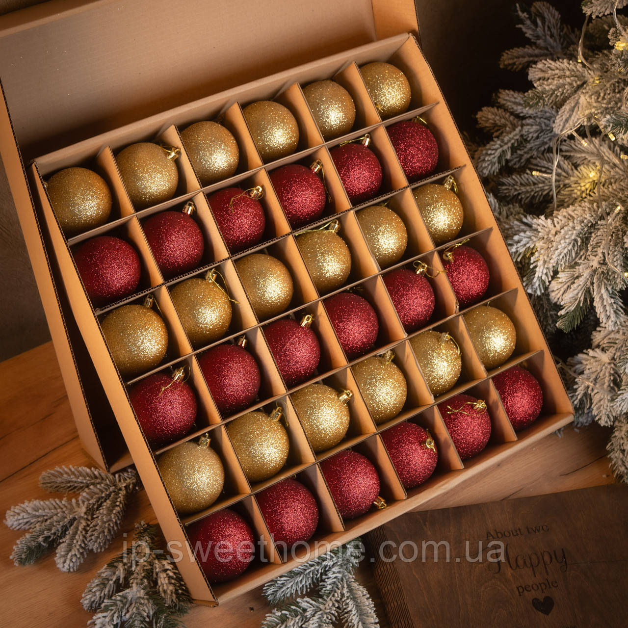 Набір новорічних куль "Блискучий мікс" колір золотий-червоний