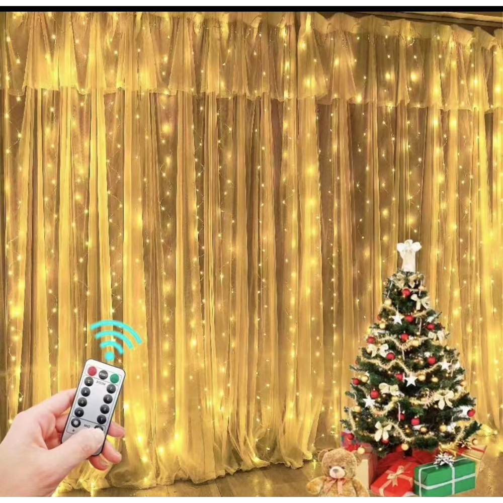 - код 2025года ШТОРА Гирлянда ТЕПЛАЯ 3M*2 USB+ AND 120-30, фото 1