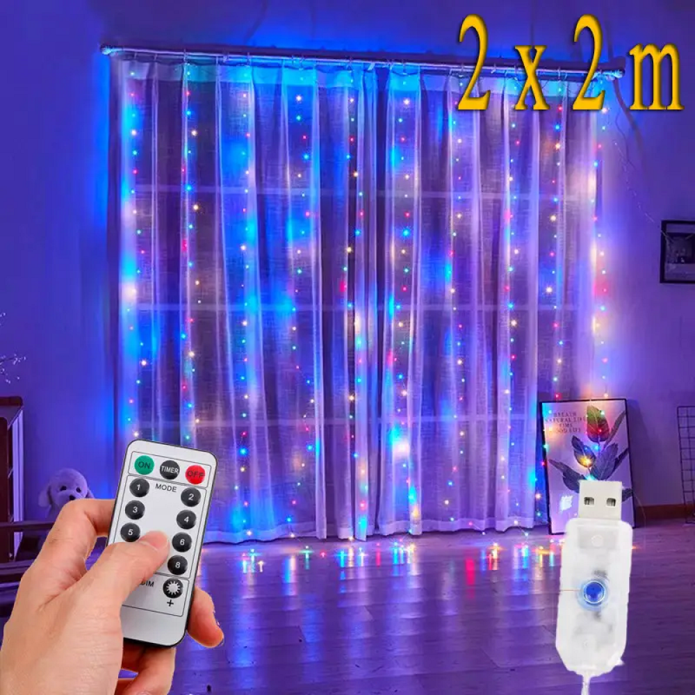 -код 2025 Гирлянда ШТОРА 2M*2M 200LED МИКС AND 86-20, фото 1