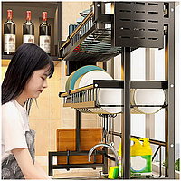 Двухъярусная сушилка для посуды над мойкой эргономичная подставка из нержавеющей стали для кухни