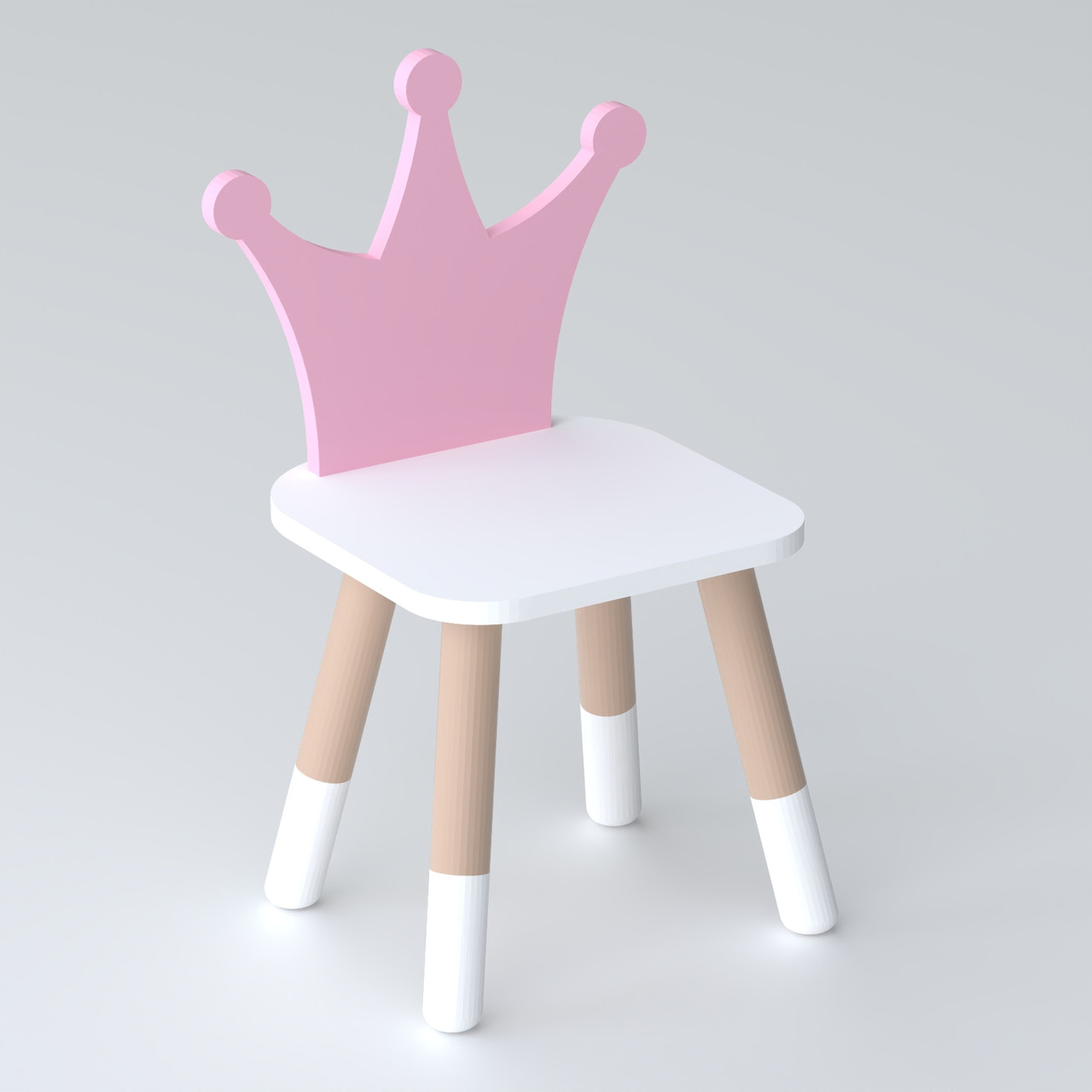 Дитячий стільчик "корона" з дерева 26.5х26х25см, стілець для дівчинки, білий з рожевим