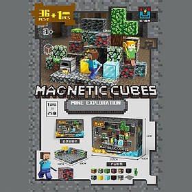Магнітний конструктор Майнкрафт Minecraft Дослідження шахти 37 елементів 2 фігурки ребро кубика 2 см (4106)