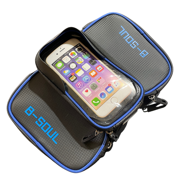 Велосумка B-SOUL на кермо з відділенням під смартфон 200x100х100мм чорний/синій, фото 1