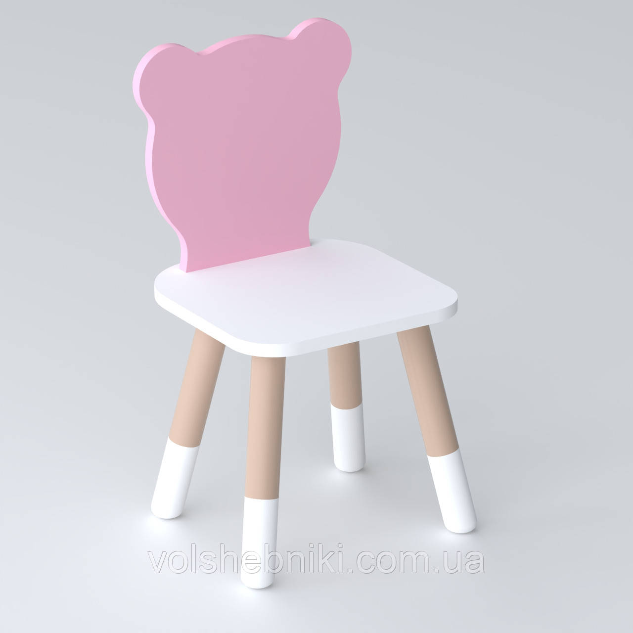 Дитячий стільчик ведмедик 26х26х24см, стілець для дитини, білий з рожевим