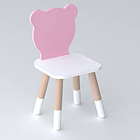 Дитячий стільчик ведмедик 26х26х24см, стілець для дитини, білий з рожевим