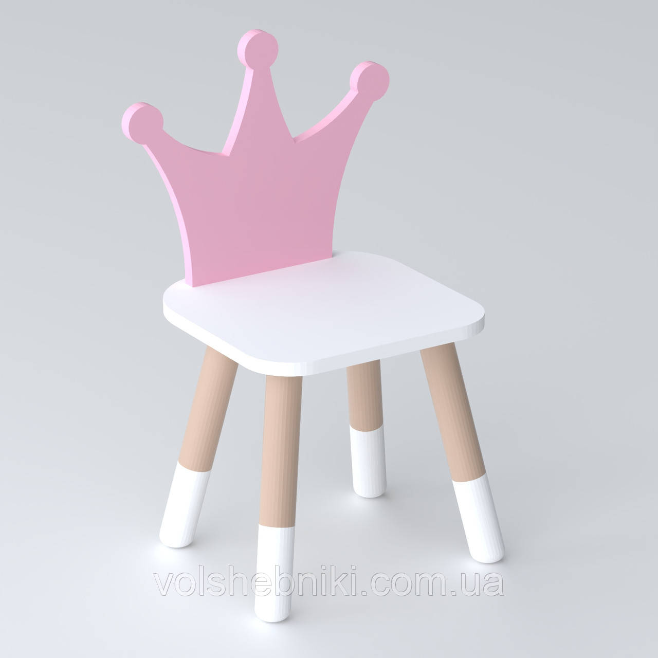 Дитячий стільчик "корона" з дерева 26х26х24см, стілець для дівчинки, білий з рожевим