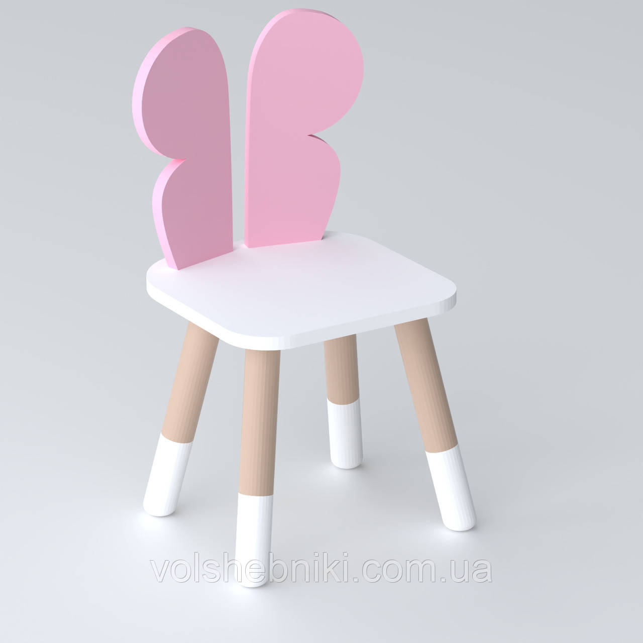Дитячий стільчик метелик 26х26х24см, стілець у дівчачу кімнату, білий з рожевим
