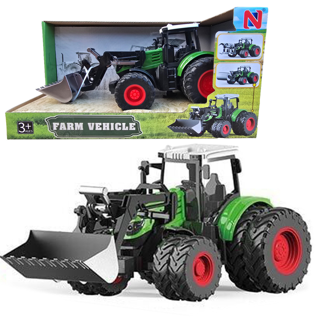Трактор зелений 1:24 гумові колеса ківш рухомі елементи 27*15*12см (99-79 A), фото 1
