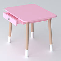 Дитячий столик з висувним ящиком 46х60х45, стіл для дівчинки з нішею, рожевий