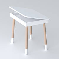 Дитячий дерев'яний столик з відкидним верхом 53×60×45, стіл з нішею в дитячу, білий