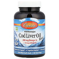 Риб'ячий жир, Cod Liver Oil, Carlson, норвезька, 250 міні гелевих капсул