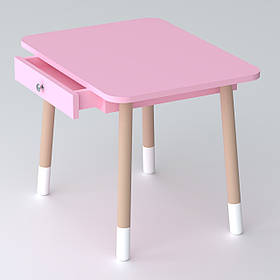Дитячий столик з висувним ящиком 46х60х45, стіл для дівчинки з нішею, рожевий