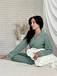 Жіноча муслінова піжама штани+сорочка довгий рукав VIVA, евкаліпт, фото 2