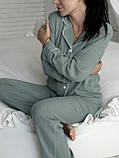 Жіноча муслінова піжама штани+сорочка довгий рукав VIVA, евкаліпт, фото 3