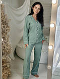 Жіноча муслінова піжама штани+сорочка довгий рукав VIVA, евкаліпт, фото 4