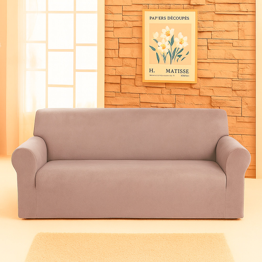 Чохол на диван 3-місний велюровий капучино Love You, фото 1