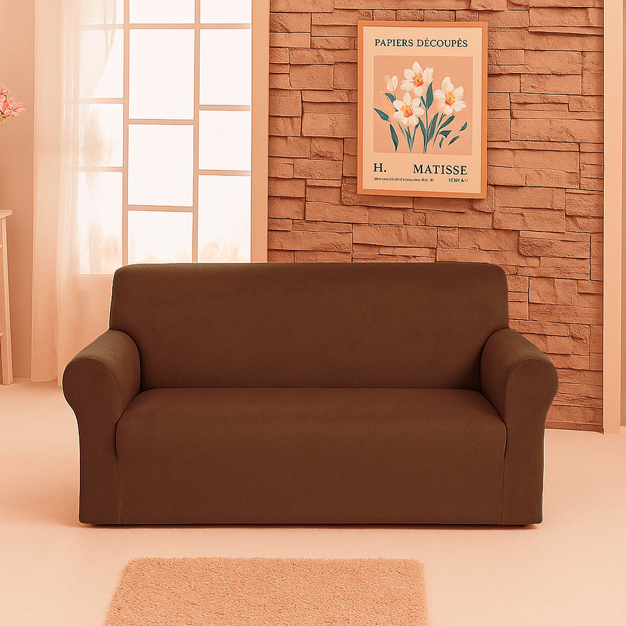 Чохол на диван 2-місний Велюр коричневый Love You, фото 1