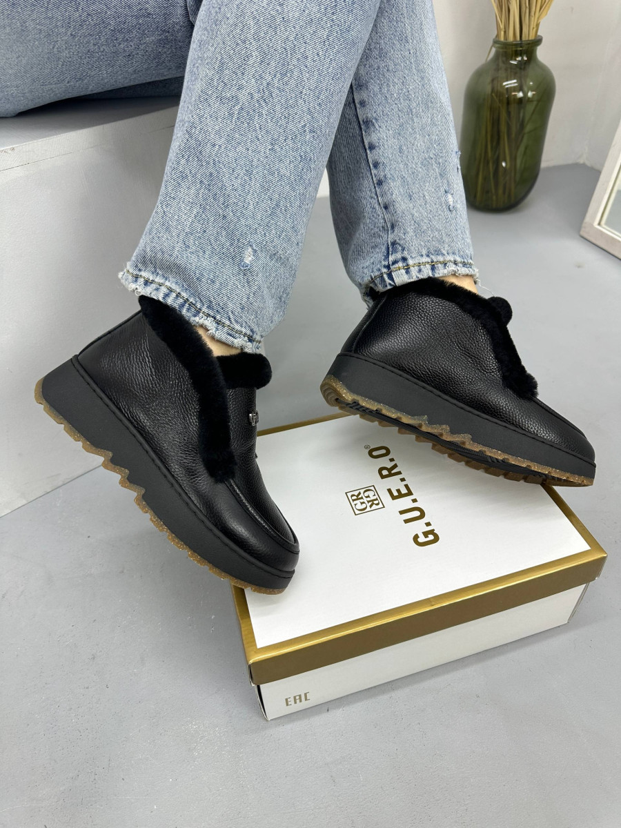 Лофери зимові жіночі GUERO G007-5004 Colour 043 чорні шкіряні 38, фото 1
