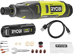 Шліфмашина шліфувально-гравірувальна акумуляторна Ryobi USB Lithium RRT4-120GA15 4В 1х2А·год 15 аксесуарів 0.23кг
