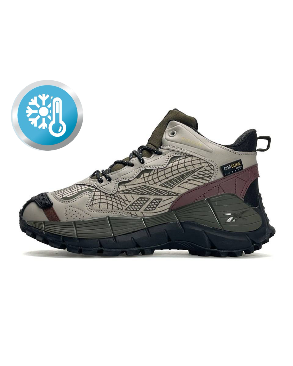 Чоловічі зимові кросівки Reebok Zig Kinetica 2.5 Edge Fur Beige Khaki, Різбок шкіра текстиль водонепр. на хутрі. Чоловіче взуття