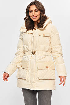 Куртка жіноча однотонна зимова молочного кольору 207698M