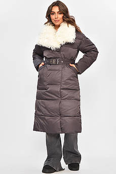 Куртка жіноча подовжена зимова темно-сірого кольору 207700M