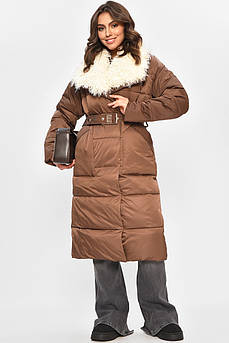 Куртка жіноча подовжена зимова шоколадного кольору 207701M